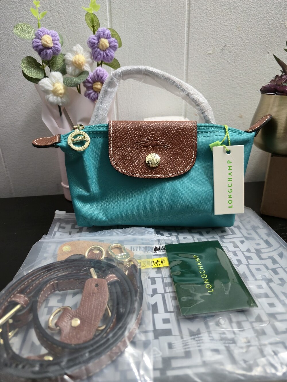 Longchamp Blue and Brown Handbag